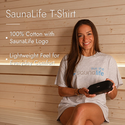 SaunaLife HOME Series kit, sauna shirt from the Experience Package