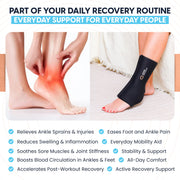 Copper Compression CopperFreeze Ankle Sleeve, a panel listing what the brand says the ankle sleeve supports, beside a foot diagram