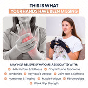 Copper Compression CopperVibe 2.0 Gloves, a panel listing the conditions the brand says the gloves may help relieve symptoms associated with