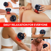 Copper Compression CopperRed Cupping Device, the device in use on a shoulder, captioned daily relaxation for everyone