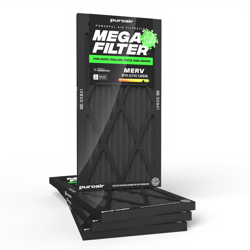 PuroAir HVAC Mega Filter MERV 13 Pleated Plus Activated Carbon Air Filter