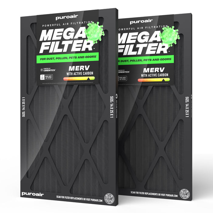PuroAir HVAC Mega Filter MERV 13 Pleated Plus Activated Carbon Air Filter