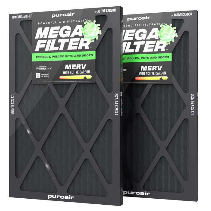 PuroAir HVAC Mega Filter MERV 13 Pleated Plus Activated Carbon Air Filter
