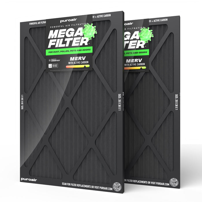 PuroAir HVAC Mega Filter MERV 13 Pleated Plus Activated Carbon Air Filter