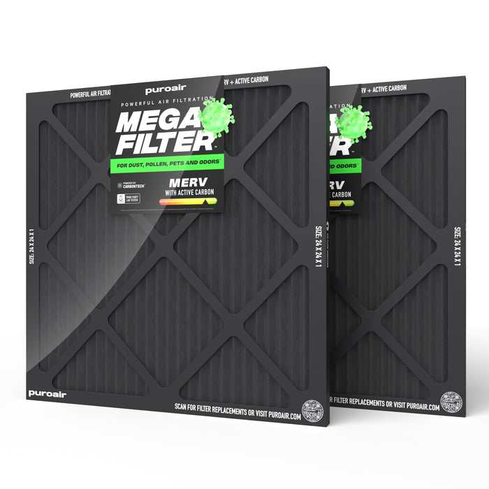 PuroAir HVAC Mega Filter MERV 13 Pleated Plus Activated Carbon Air Filter
