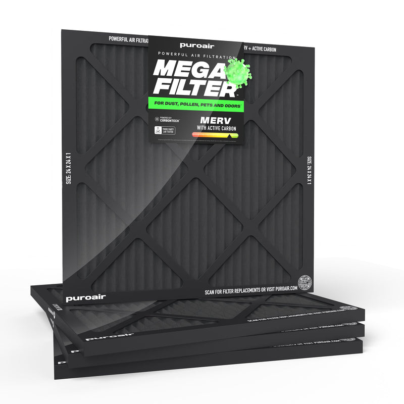 PuroAir HVAC Mega Filter MERV 13 Pleated Plus Activated Carbon Air Filter