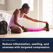 Copper Compression Full Leg Sleeve, the pink full leg sleeve worn on a leg, seen from the front