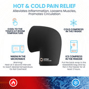 Copper Compression CopperFreeze Knee Sleeve, an infographic with the fridge, freezer, microwave and room temperature instructions