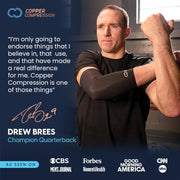 Copper Compression CopperFreeze Wrist Sleeve, the Drew Brees endorsement panel with his quote and an as-seen-on press bar