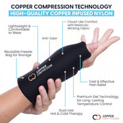 Copper Compression CopperFreeze Wrist Sleeve, the wrist sleeve worn on a hand, close on the thumb opening