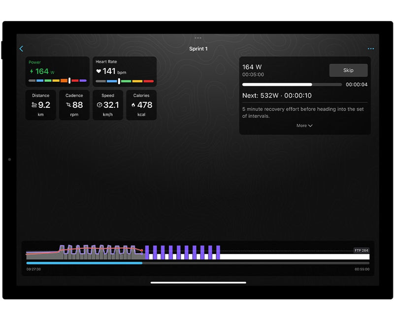 Garmin Tacx Nera, a Tacx Training workout shown on a tablet
