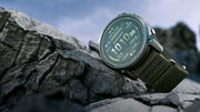 Garmin Enduro 4 resting on dark volcanic rock