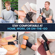 Copper Compression CopperFreeze Wrist Sleeve, six photographs of the wrist sleeve worn at home, at work and outdoors