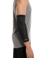 Copper Compression Elbow Sleeve, the elbow sleeve on an arm held across the body