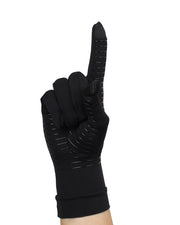 Copper Compression Full Finger Gloves, a gloved hand pointing, close on the fingertip