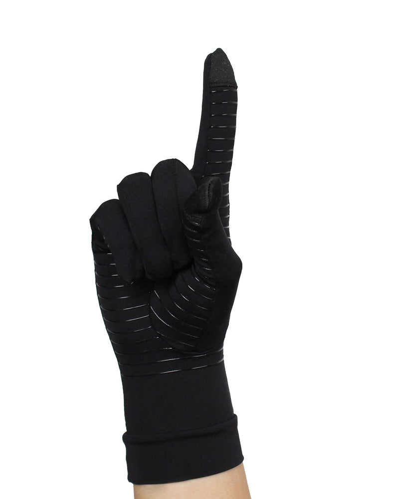 Copper Compression Full Finger Gloves, a gloved hand pointing, close on the fingertip