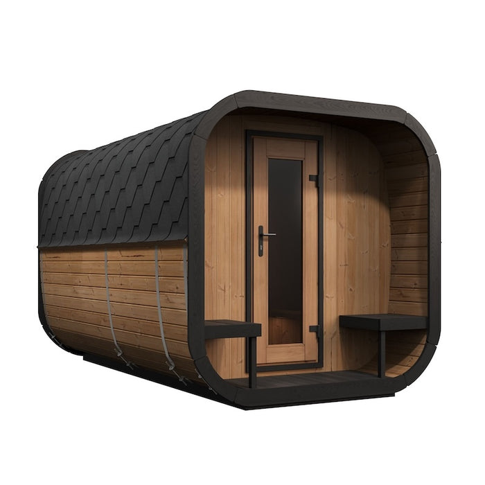 SaunaLife 8 Person 12.6' CL12GCP Long Outdoor Traditional Cube Sauna w/ Changing Room