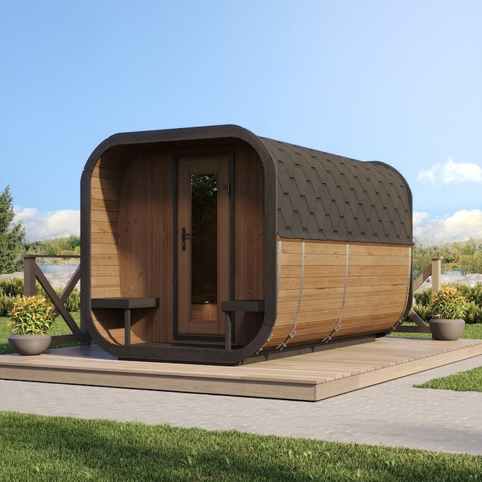 SaunaLife 8 Person 12.6' CL12GCP Long Outdoor Traditional Cube Sauna w/ Changing Room