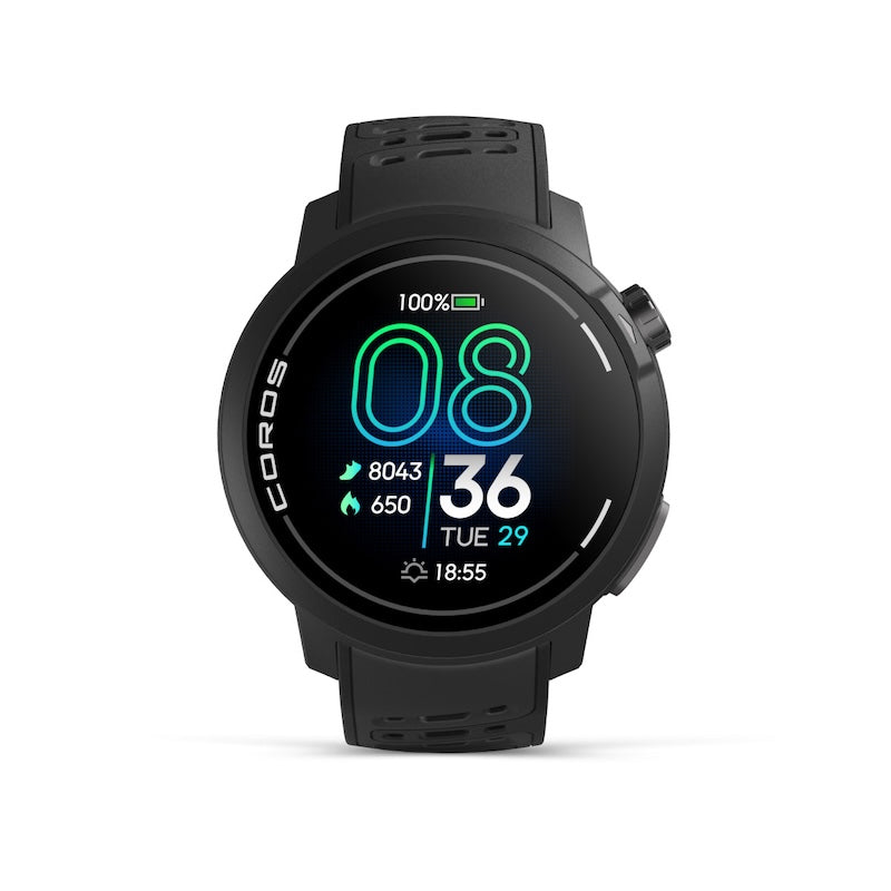 COROS Pace Pro GPS sport watch in black, the 1.3 in. sibling in this comparison