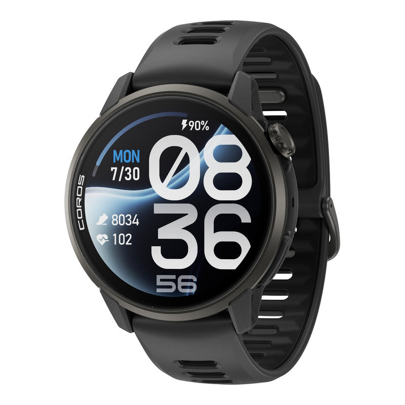 COROS Pace 4 Pro GPS sport watch in black, three-quarter view