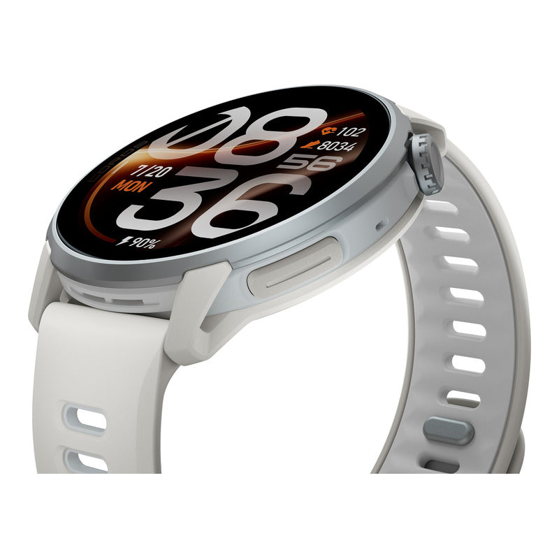 COROS Pace 4 Pro from the side, showing the bezel, the digital dial and the two buttons beside it