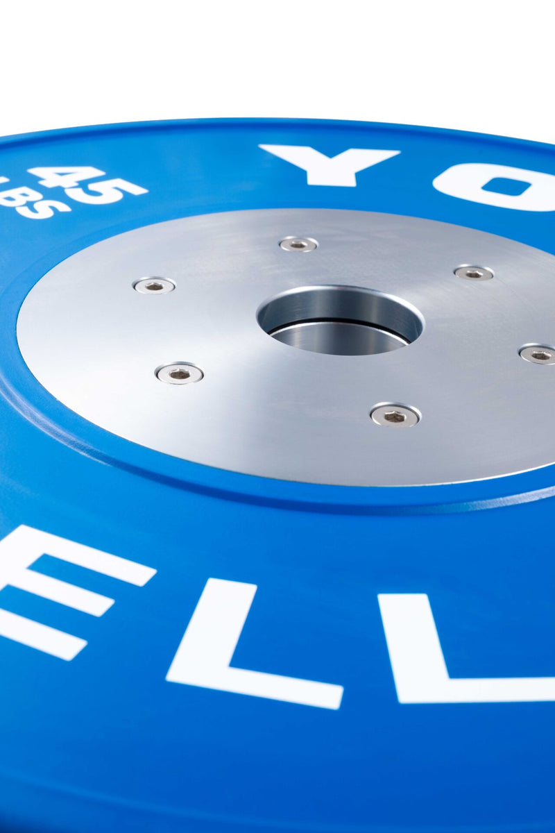 Zinc-coated hub and inner collar of a York Competition Bumper Plate