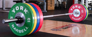 York Competition Bumper Plates loaded on a barbell
