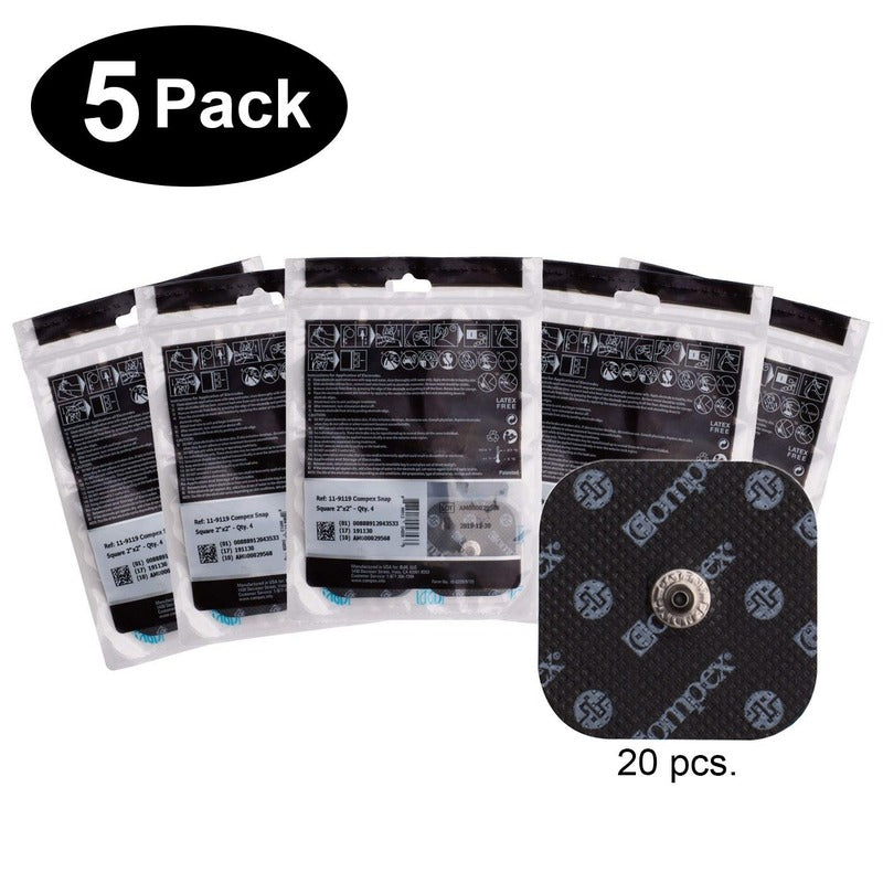 Compex Easy Snap Electrodes 2" × 2" — 5 Pack (20 Electrodes)