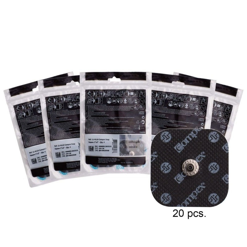 Compex Easy Snap Electrodes 2" × 2" — 5 Pack (20 Electrodes)