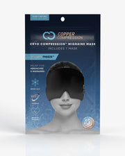 Copper Compression CopperFreeze Migraine Mask, the retail pack, labelled cryo compression migraine mask, with a freeze badge