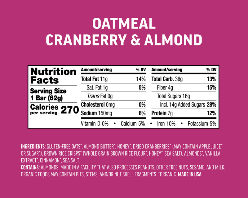 Kate's Real Food Oatmeal Cranberry & Almond Energy Bar