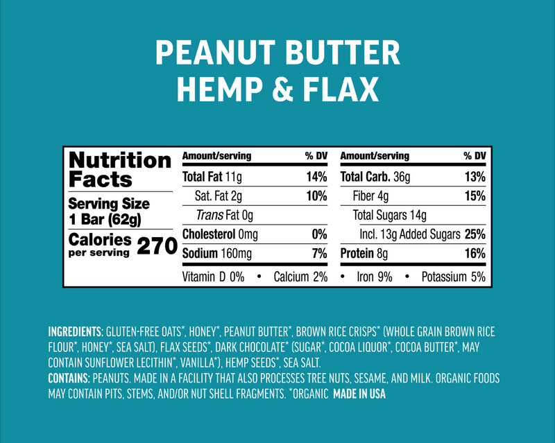 Kate's Real Food Peanut Butter Hemp & Flax Energy Bar