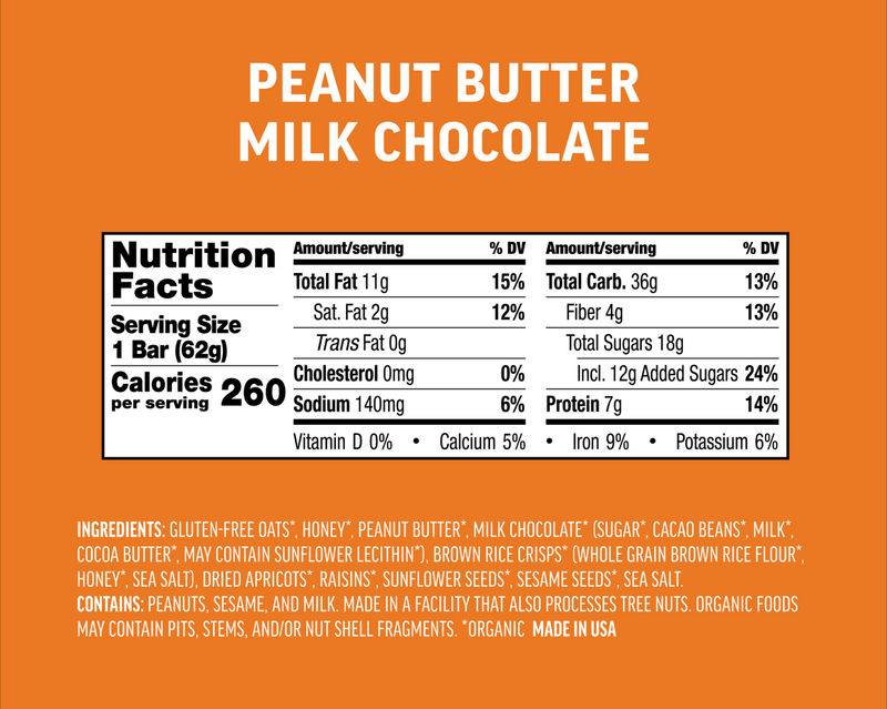 Kate's Real Food Peanut Butter Milk Chocolate Energy Bar
