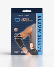 Copper Compression Elbow Sleeve, the retail box for the elbow sleeve, with Drew Brees on the front