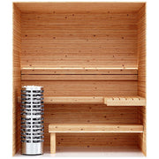 SaunaLife HOME Series kit, bench wall of the 4 x 7 ft room in Knotty Cedar