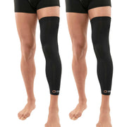 Copper Compression Full Leg Sleeve, two black full leg sleeves worn on both legs