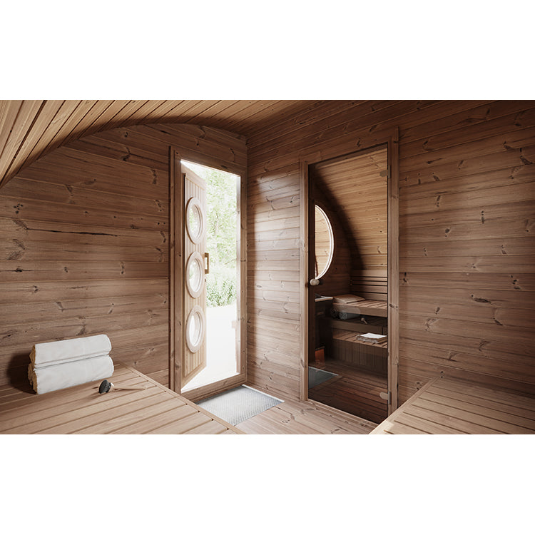 SaunaLife G11 8-Person Outdoor Traditional Barrel Sauna with Changeroom