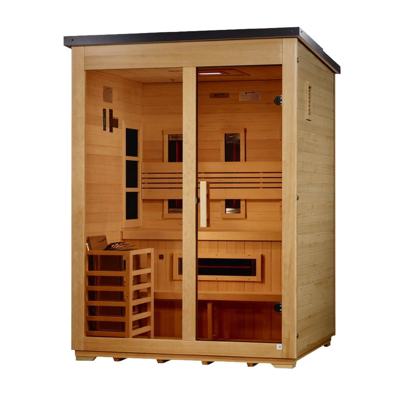 Golden Designs "Carinthia" 3 Person Hybrid (PureTech™ Full Spectrum IR or Traditional Stove) Outdoor Sauna -  Canadian Hemlock