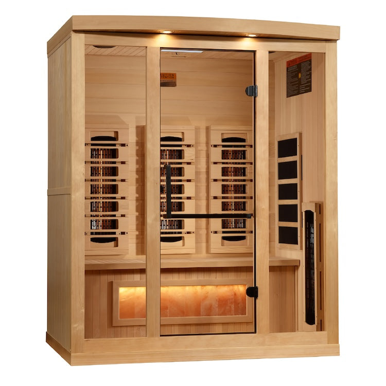 Golden Designs 3-Person Reserve Edition Full Spectrum Sauna with Himalayan Salt Bar (Canadian Hemlock)