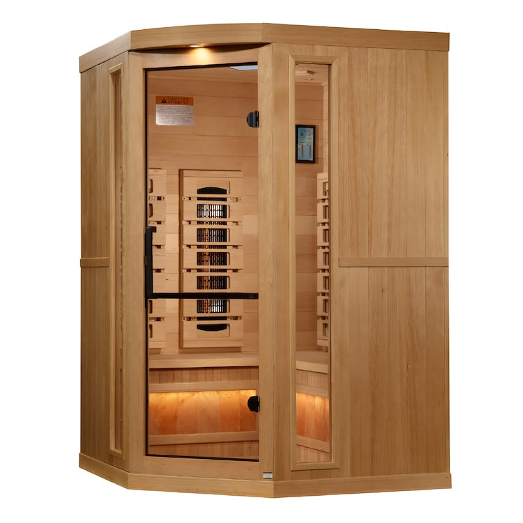 Golden Designs 3-Person Corner Full Spectrum Sauna with Himalayan Salt Bar (Canadian Hemlock)