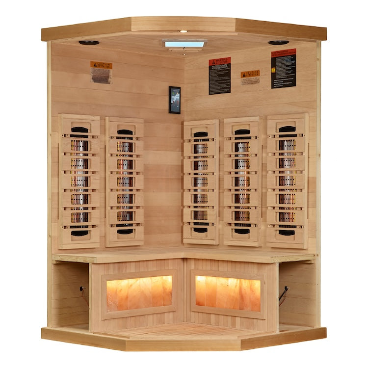 Golden Designs 3-Person Corner Full Spectrum Sauna with Himalayan Salt Bar (Canadian Hemlock)