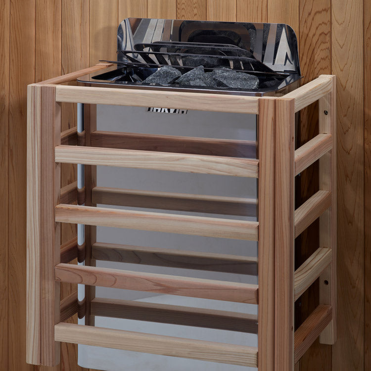 Golden Designs Kaskinen 6 Person Hybrid (PureTech™ Full Spectrum IR or Traditional Stove) Outdoor Sauna - Canadian Red Cedar Interior