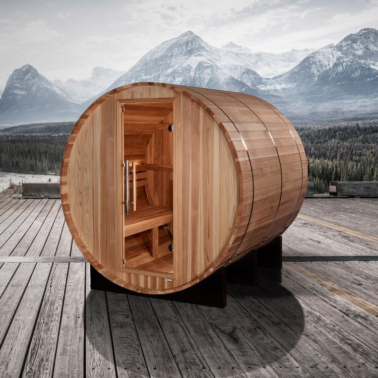 Golden Designs "Arosa" 4 Person Barrel Traditional Steam Sauna -  Pacific Cedar