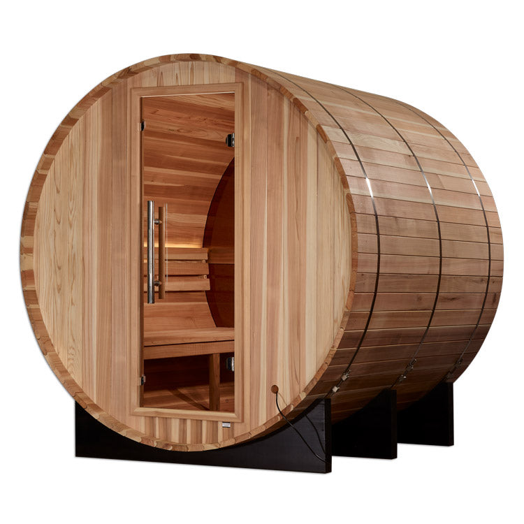 Golden Designs "Zurich" 4 Person Barrel with Bronze Privacy View - Traditional Steam Sauna -  Pacific Cedar
