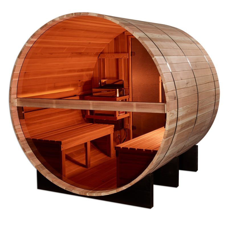 Golden Designs "Zurich" 4 Person Barrel with Bronze Privacy View - Traditional Steam Sauna -  Pacific Cedar