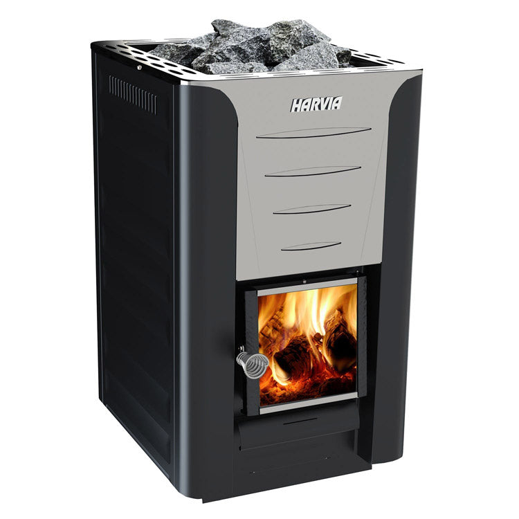 Harvia PRO 20 24kW Wood Burning Stove Package w/ Chimney Kit, Protective Bedding, Sheath, Stones