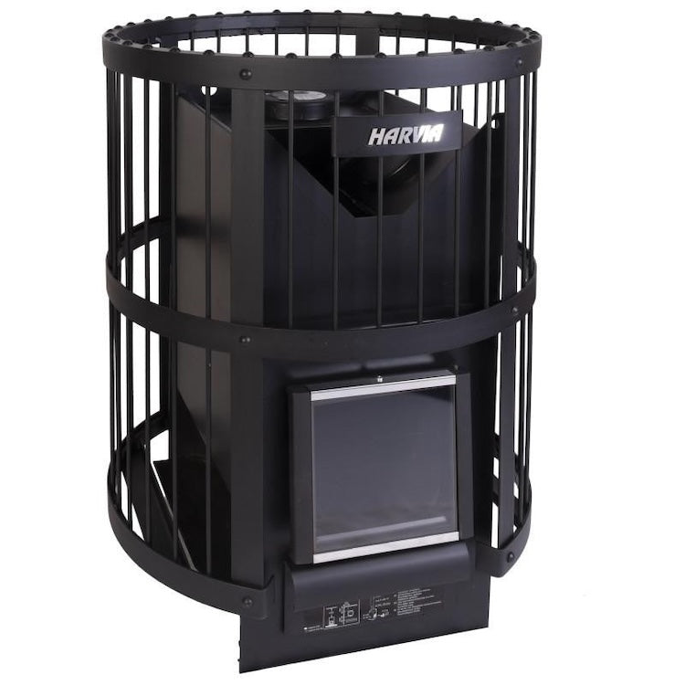 Harvia Legend 240 21kW Wood Burning Stove Package w/ Chimney Kit, Rock Cage, Protective Bedding, Sheath, Stones