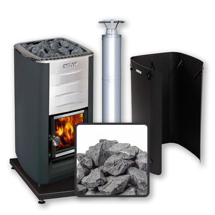Harvia M3 Wood Burning Stove Kit w/ Chimney, Sheath, Floor Protection