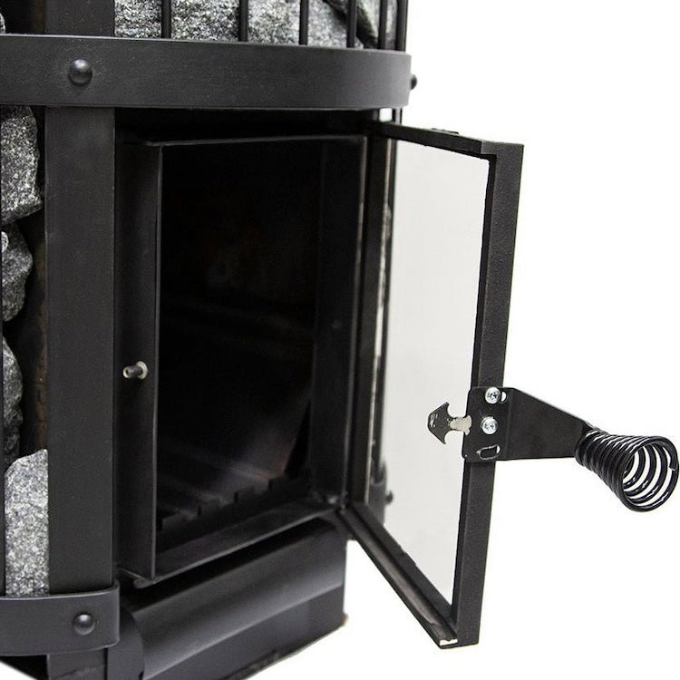 Harvia Legend 240 GreenFlame 15.9kW Wood Burning Stove Package w/ Chimney Kit, Rock Cage, Protective Bedding, Sheath, Stones