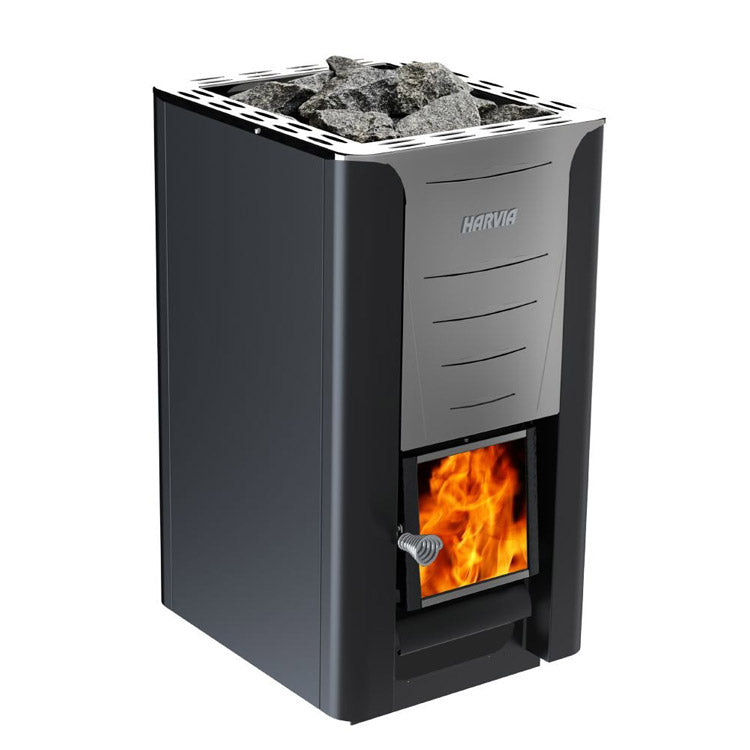 Harvia PRO 26 26kW Wood Burning Stove Package w/ Chimney Kit, Protective Bedding, Sheath, Stones